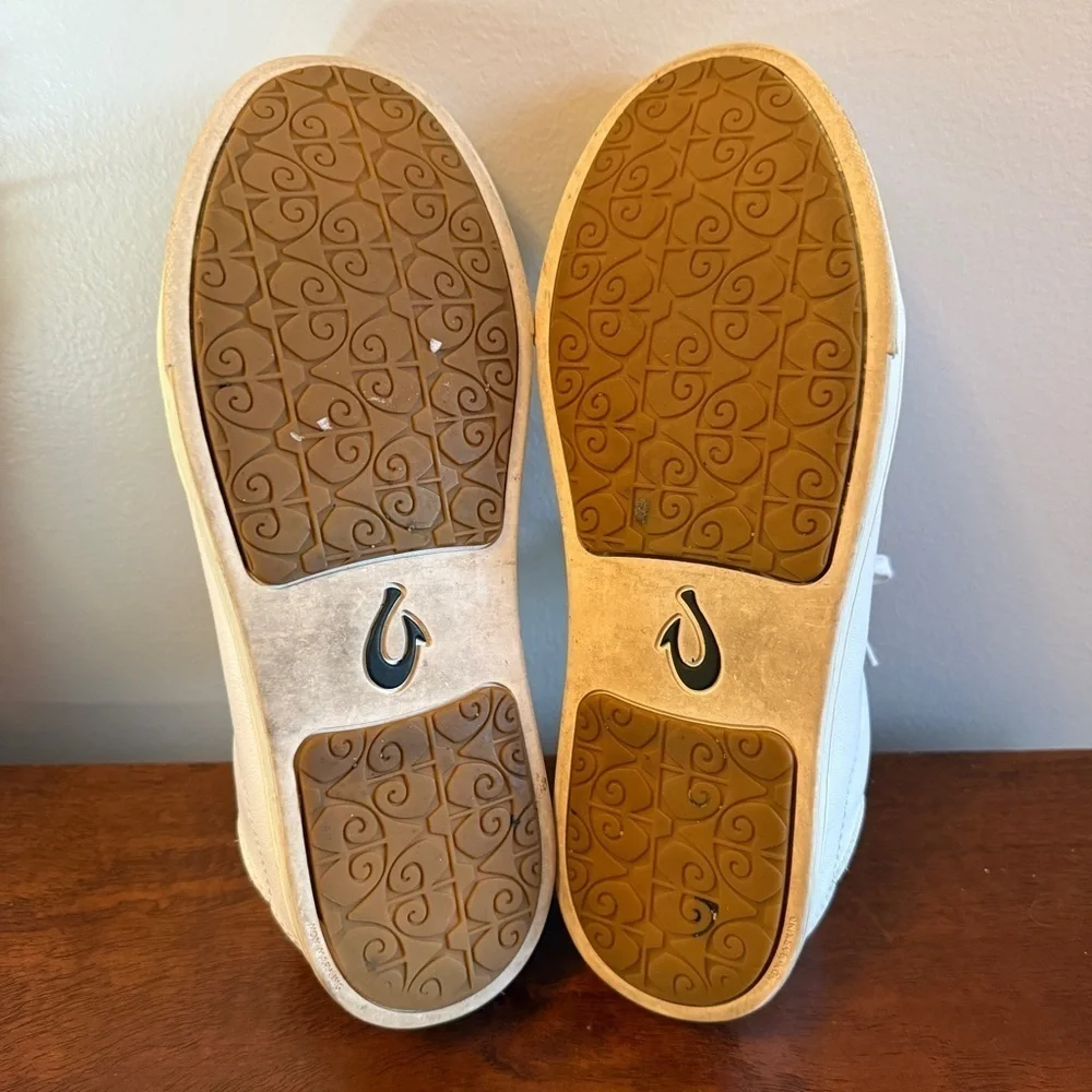 Olukai Pehuea Lī ‘Ili White Leather Sneakers Women’s Size 8